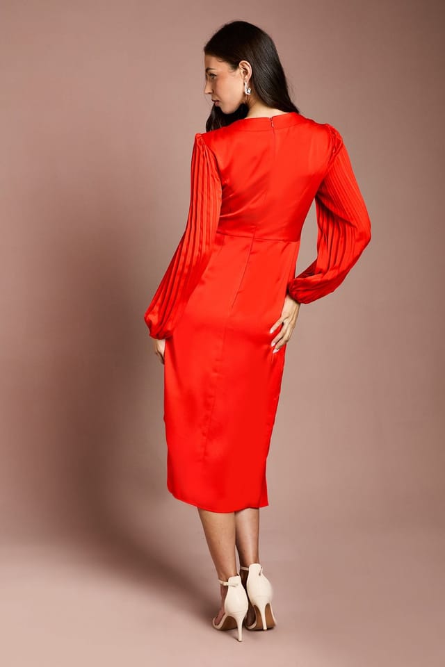 Coast Coast Women's Satin Pleated Wrap Dress in Flame Red - 3