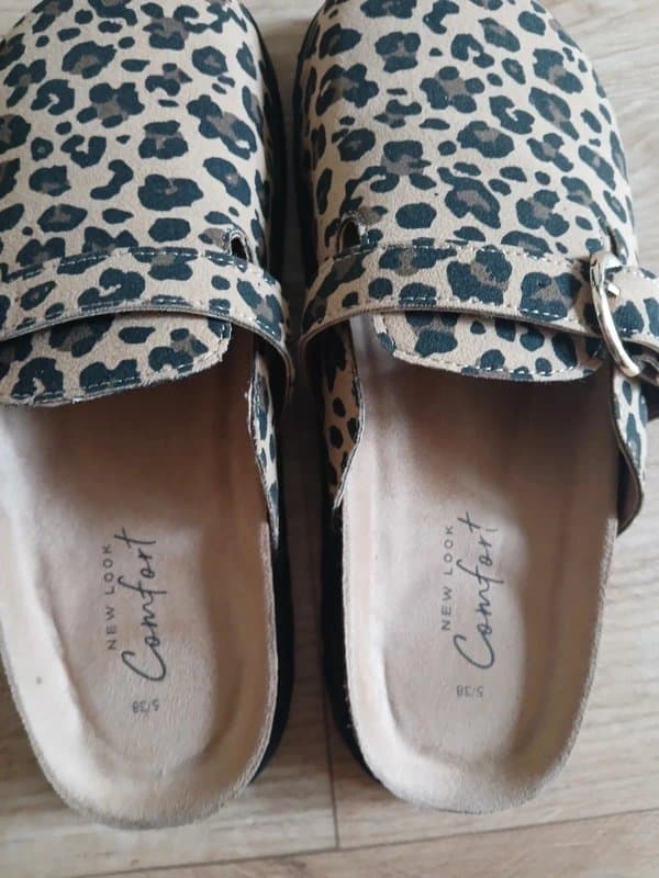 New Look Leopard Print Suedette Buckled Clogs
