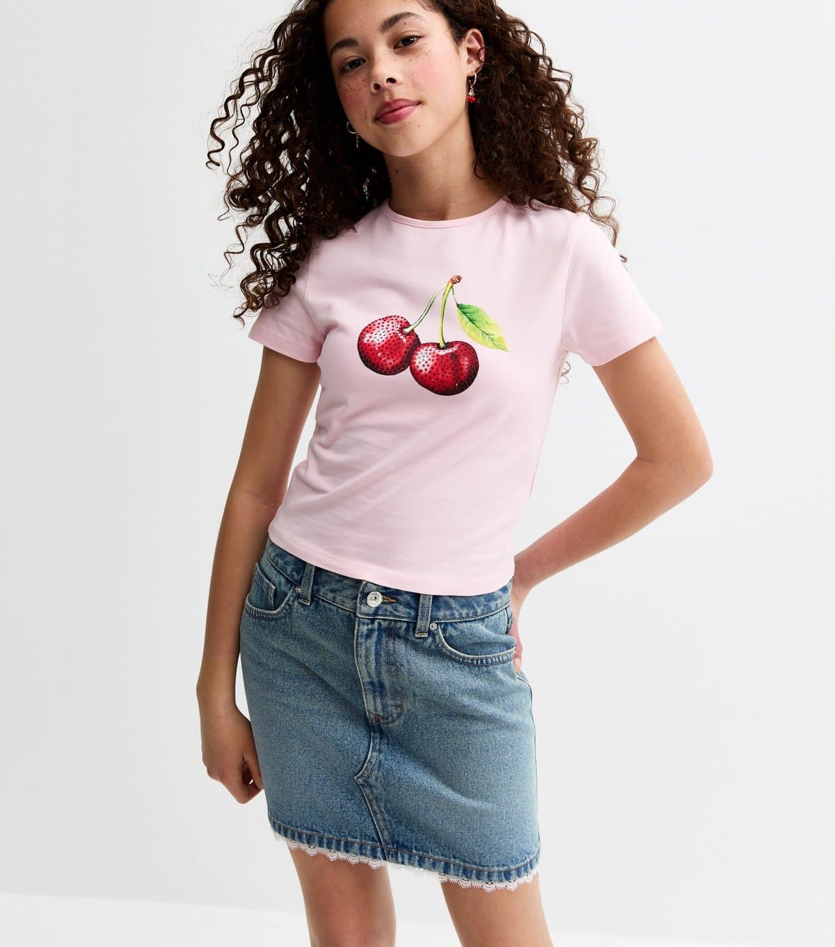 New Look Girls' Blue Denim Lace Trim Mini Skirt New Look