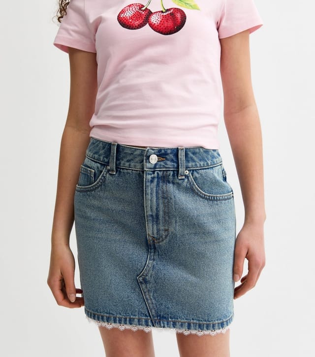 New Look Girls' Blue Denim Lace Trim Mini Skirt New Look - 2