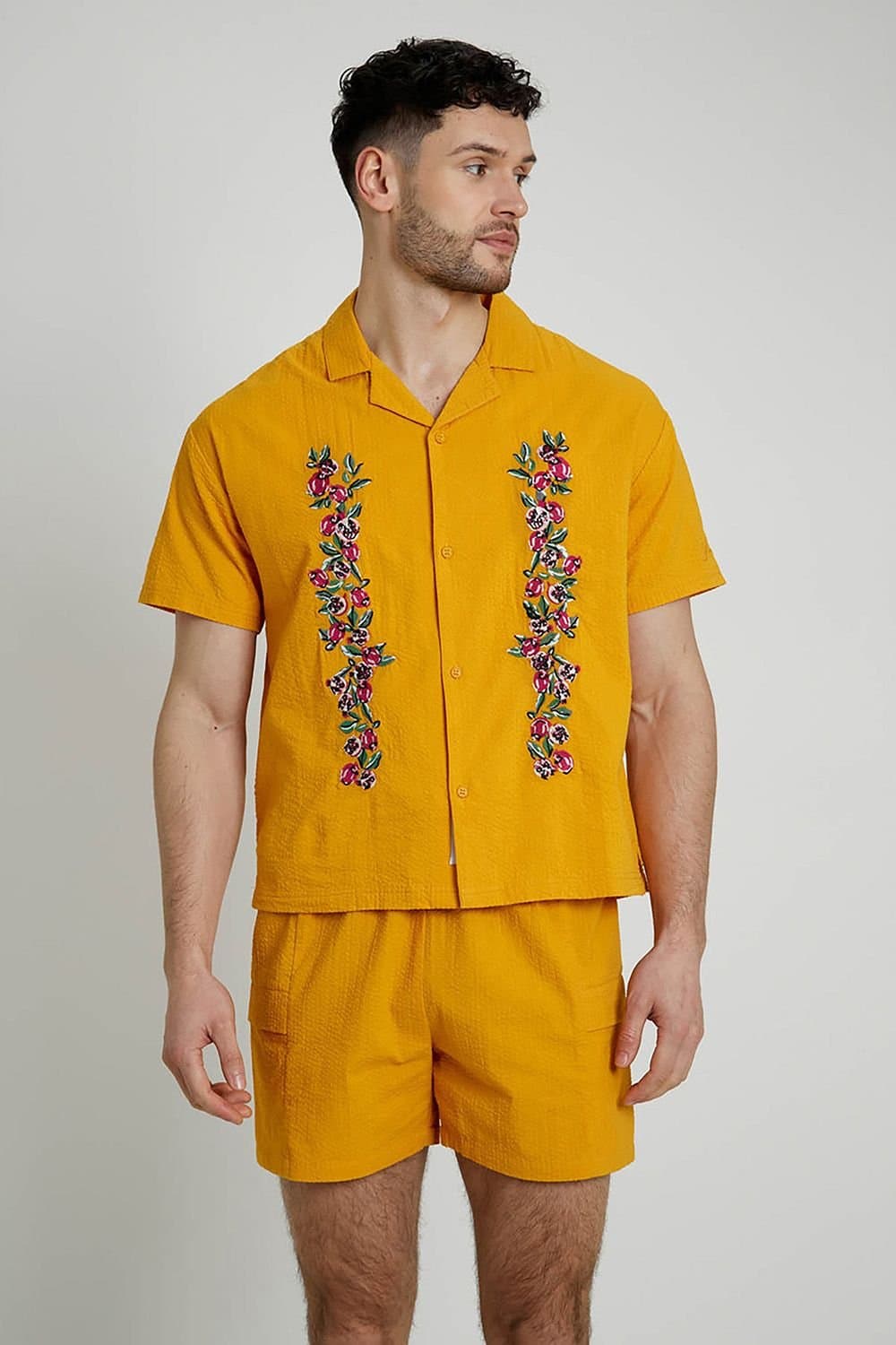 Native Youth Native Youth Men's Cotton Short Sleeve Lightweight Embroidered Relaxed Shirt in Orange