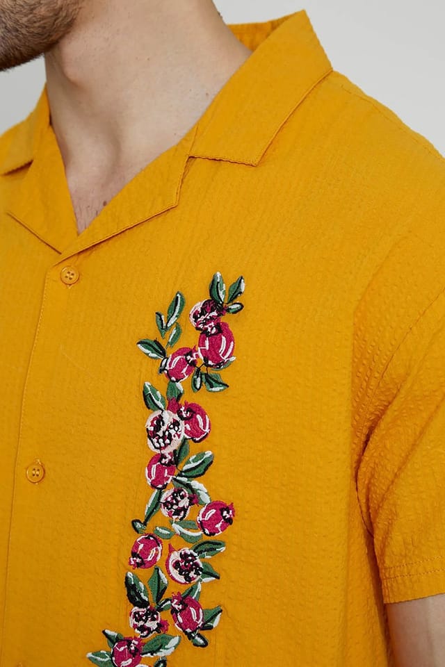 Native Youth Native Youth Men's Cotton Short Sleeve Lightweight Embroidered Relaxed Shirt in Orange - 3