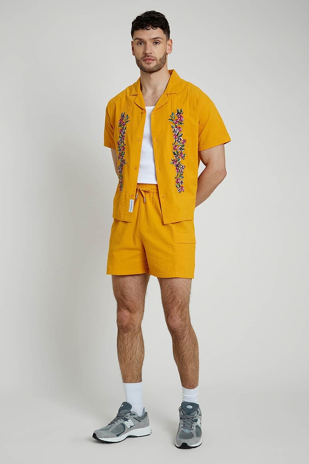 Native Youth Native Youth Men's Cotton Short Sleeve Lightweight Embroidered Relaxed Shirt in Orange - 4