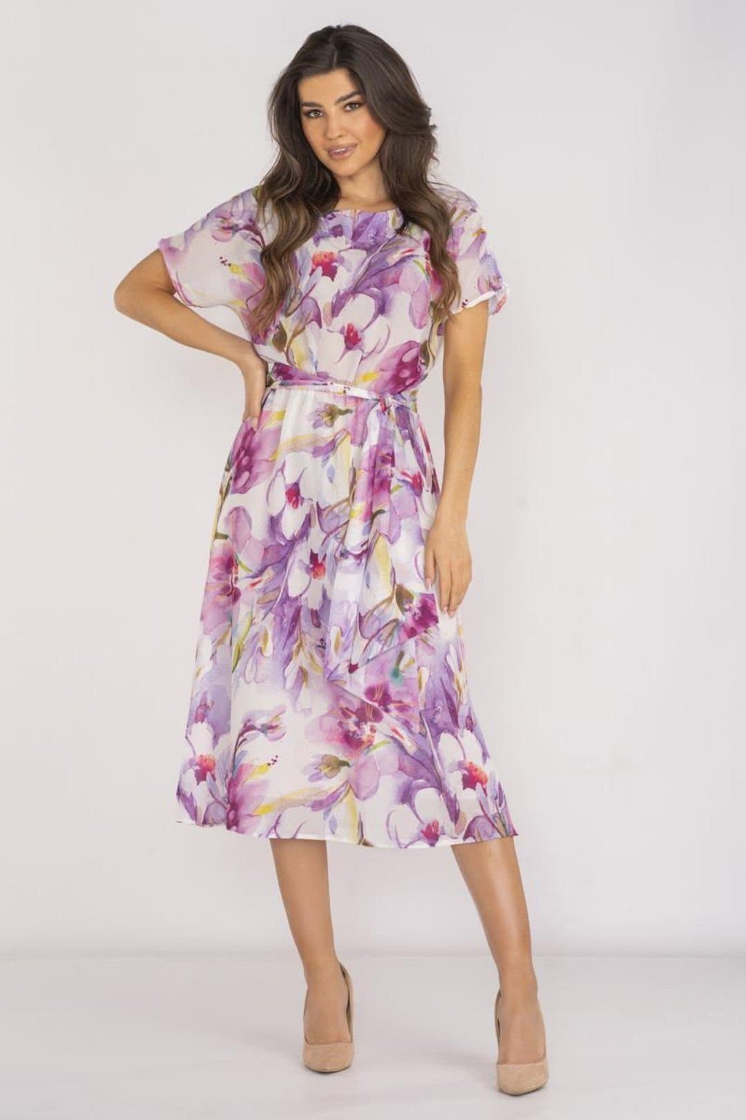 Love Lace Love Lace Women's Chiffon Day Dress with Elastic Lining Belt Style 196702 in Violet