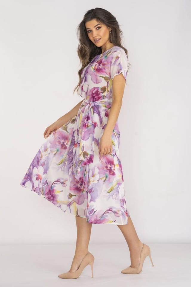 Love Lace Love Lace Women's Chiffon Day Dress with Elastic Lining Belt Style 196702 in Violet - 2