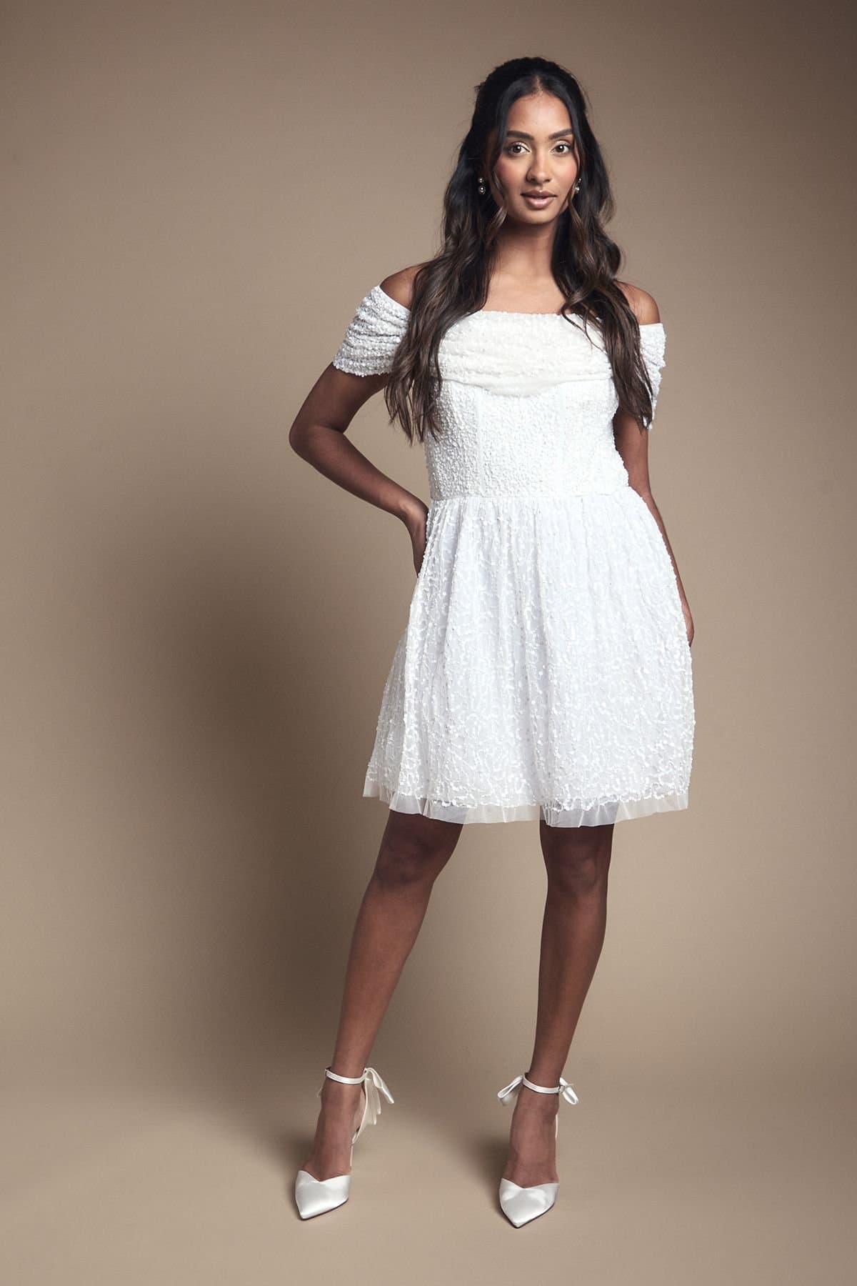 Coast Coast Women's Bardot Full Skirted Embellished Bridal Mini Dress in Ivory