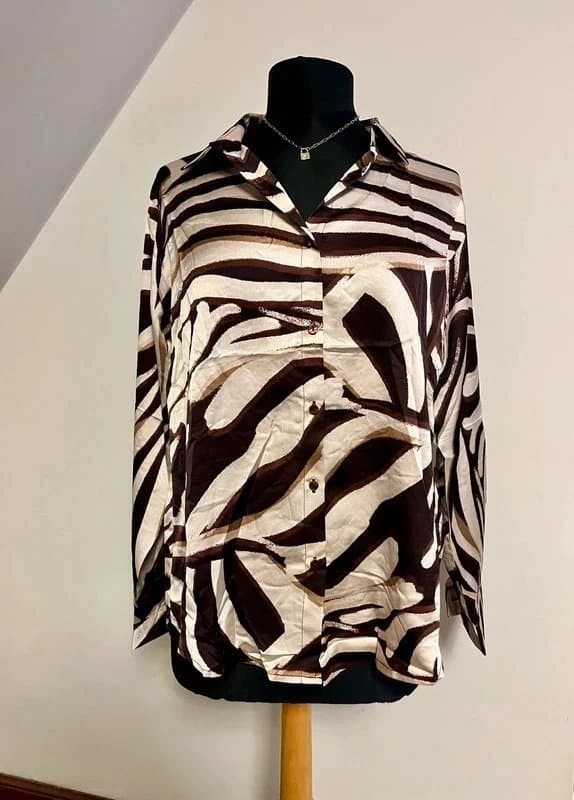 JS Millenium JS Millenium Chocolate Brown Zebra Animal Print Silk Shirt Size Small 8-10 New With Tag