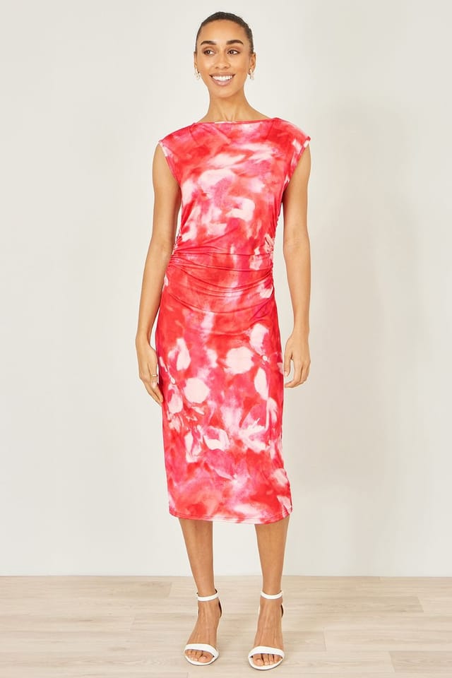 Yumi Yumi Women's Red Mesh Ruched Bodycon Midi Dress - 2