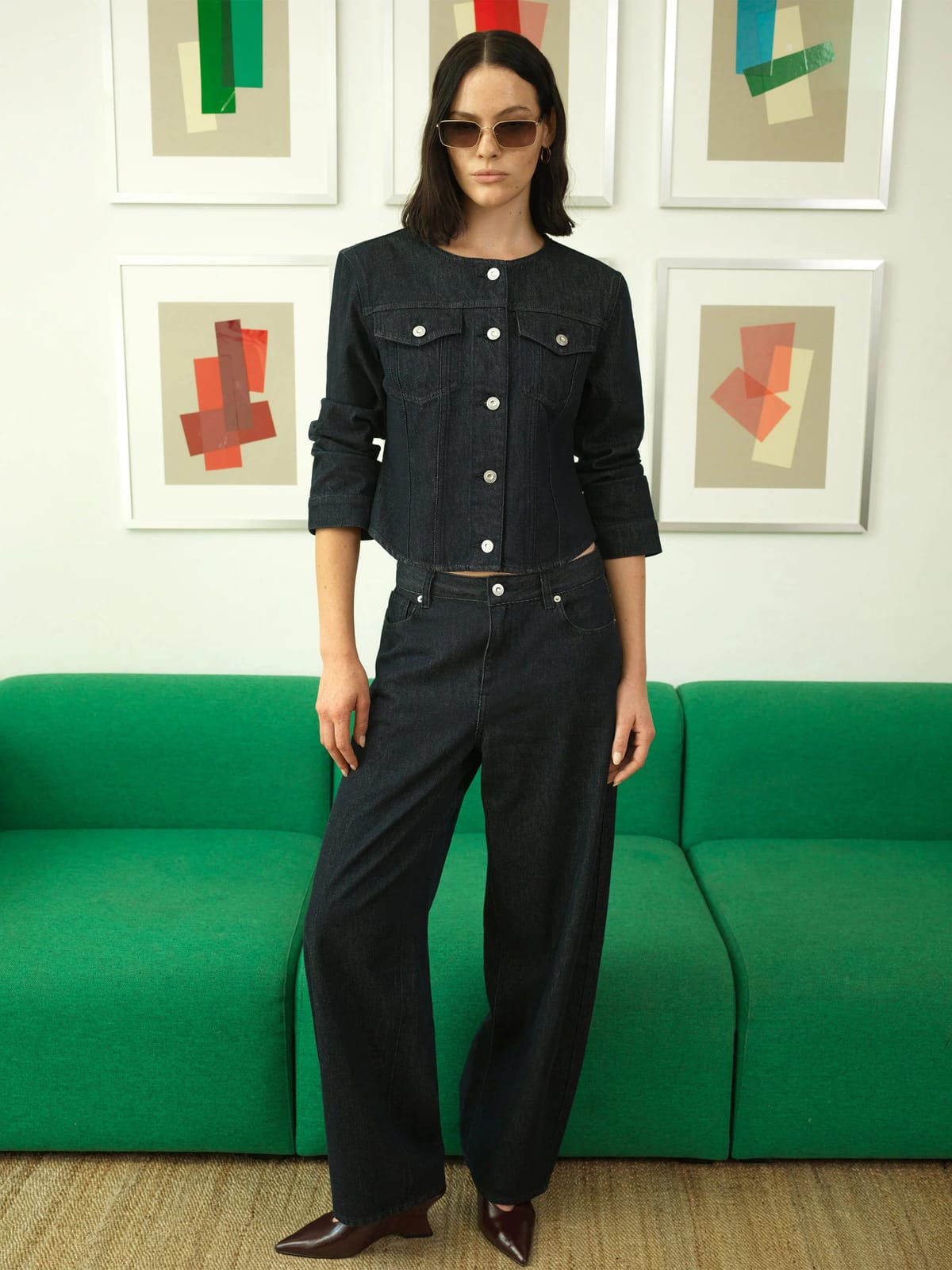 French Connection Misa Relaxed Navy Blue Curved Leg Jeans Raw Indigo - 1