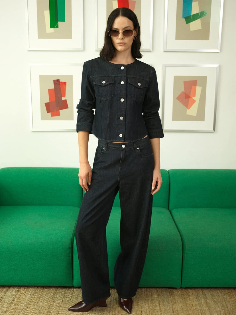 French Connection Misa Relaxed Navy Blue Curved Leg Jeans Raw Indigo - 1