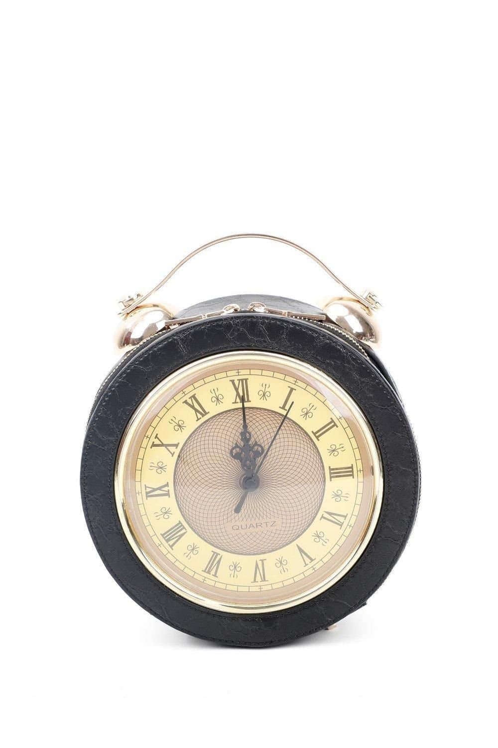 Fontanella Fashion Fontanella Fashion Women's Clock Shaped Gothic Unique Design Handbag in Black