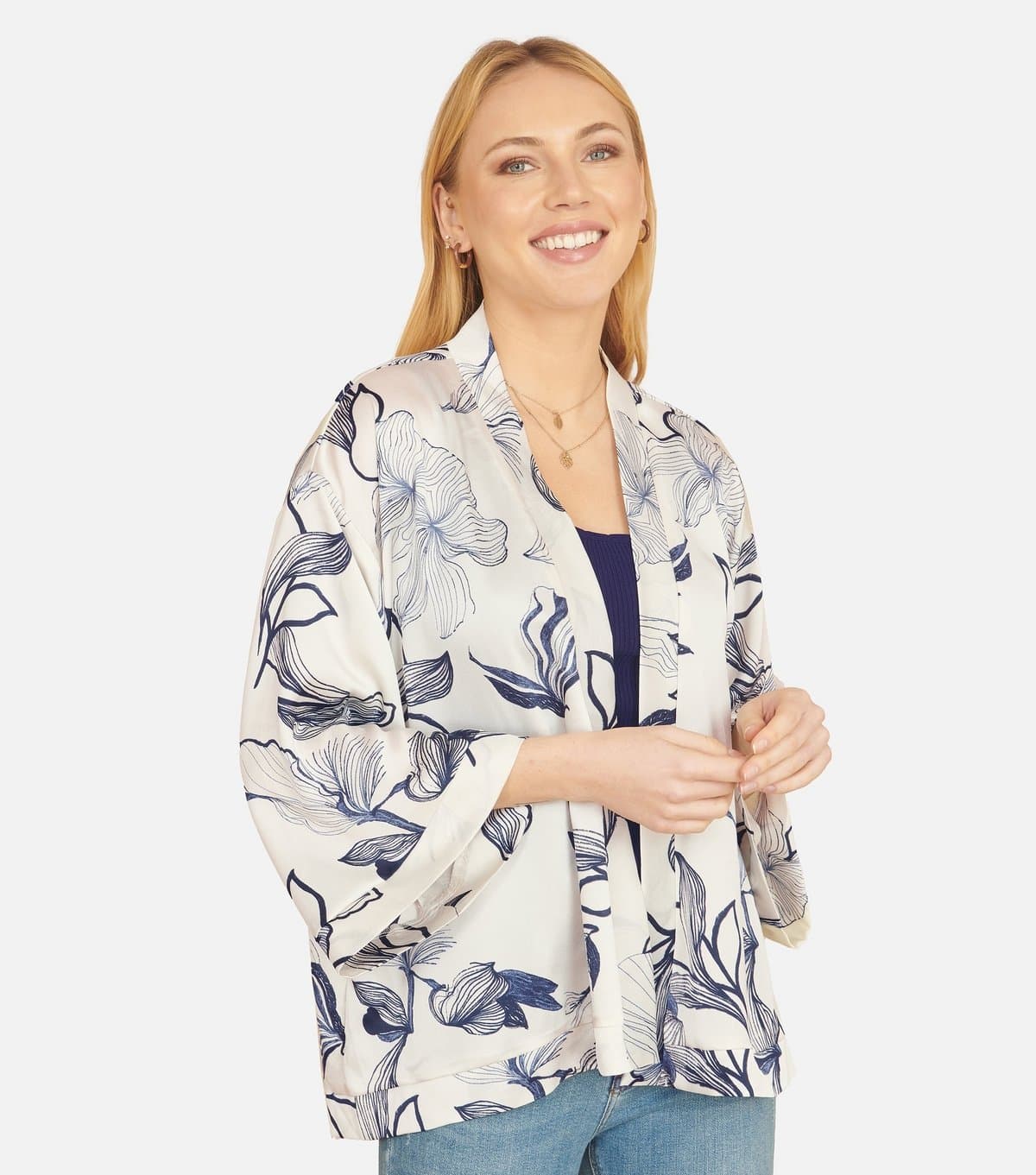 Yumi Women's White Floral Print Kimono Jacket Yumi New Look