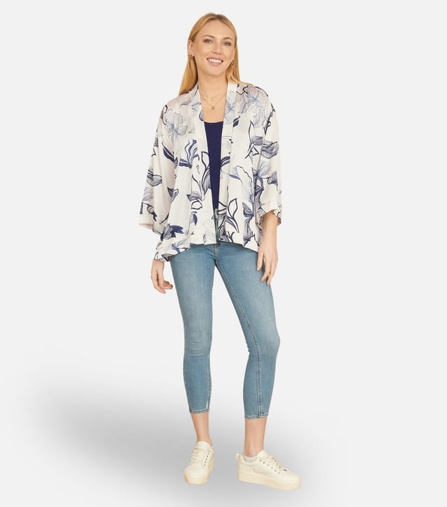 Yumi Women's White Floral Print Kimono Jacket Yumi New Look - 2
