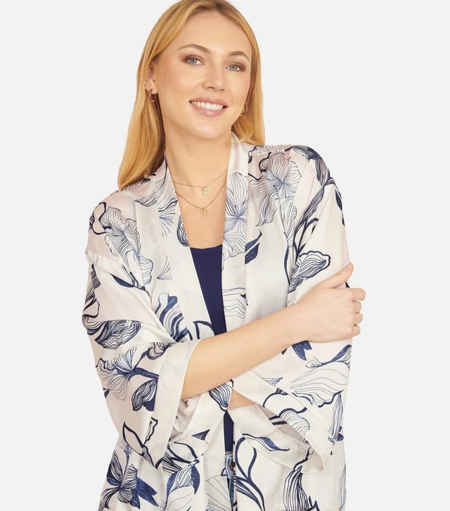 Yumi Women's White Floral Print Kimono Jacket Yumi New Look - 3