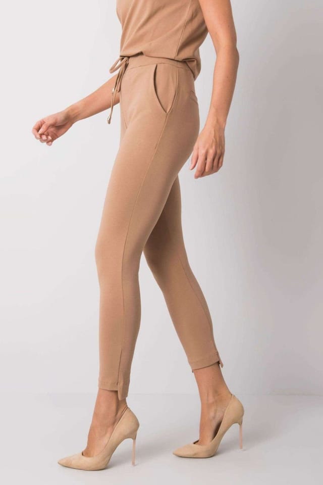 Love Lace Love Lace Women's Tie Waist Tapered Sweatpants with Side Pockets in Camel - 3