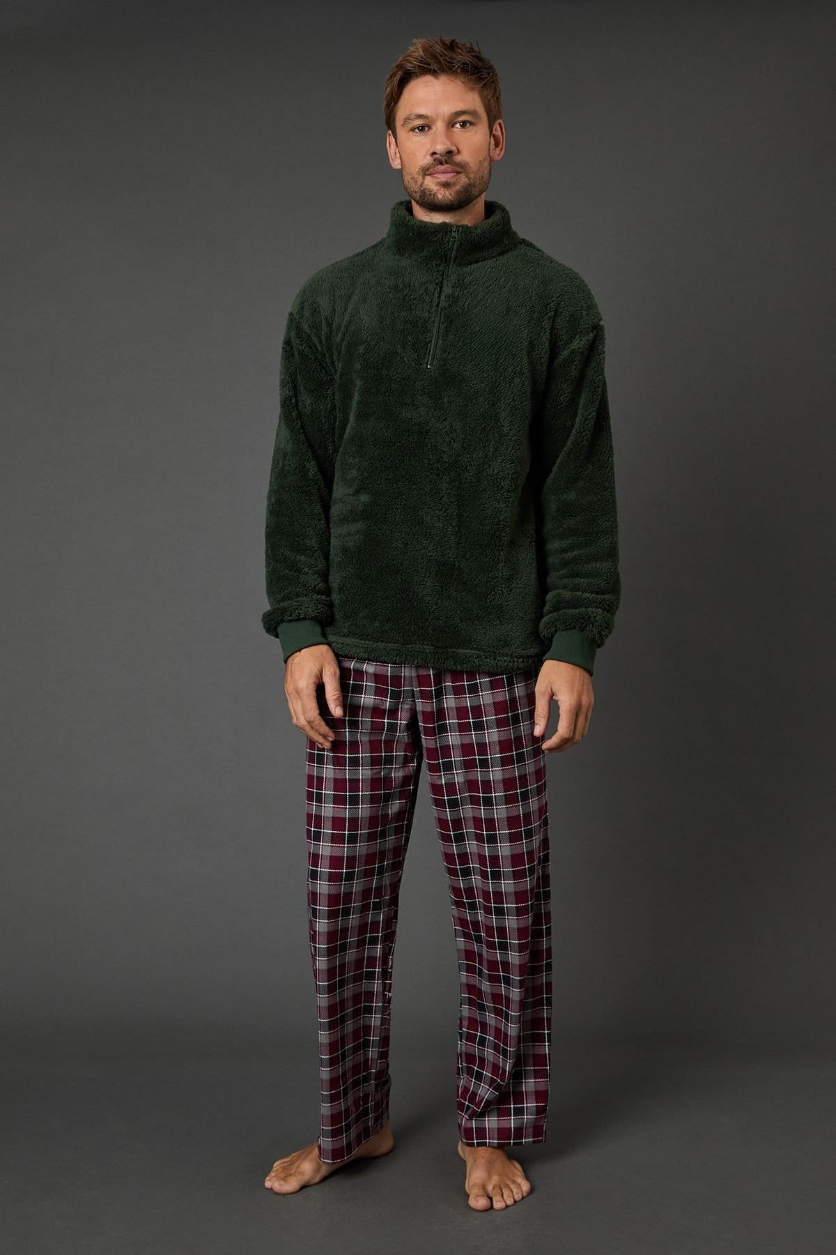 Maine Maine Men's Green Sherpa Half Zip Top - 4