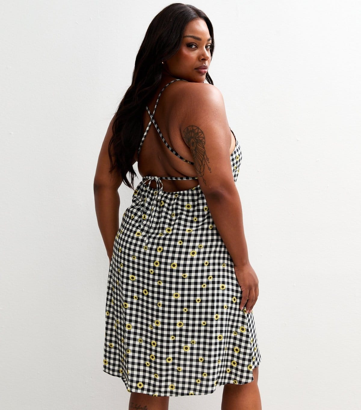 New Look Women's Plus Size Black Gingham Check Floral Print Mini Dress Curves New Look - 4