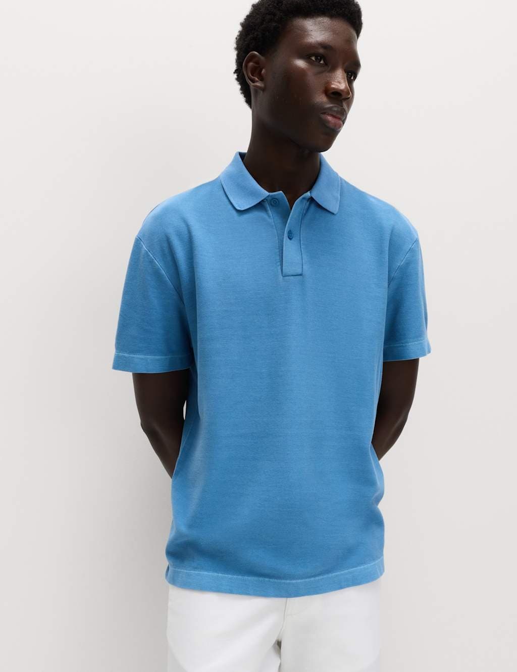 Marks & Spencer M&S Pure Cotton Garment Dyed Polo Shirt Azure Blue
