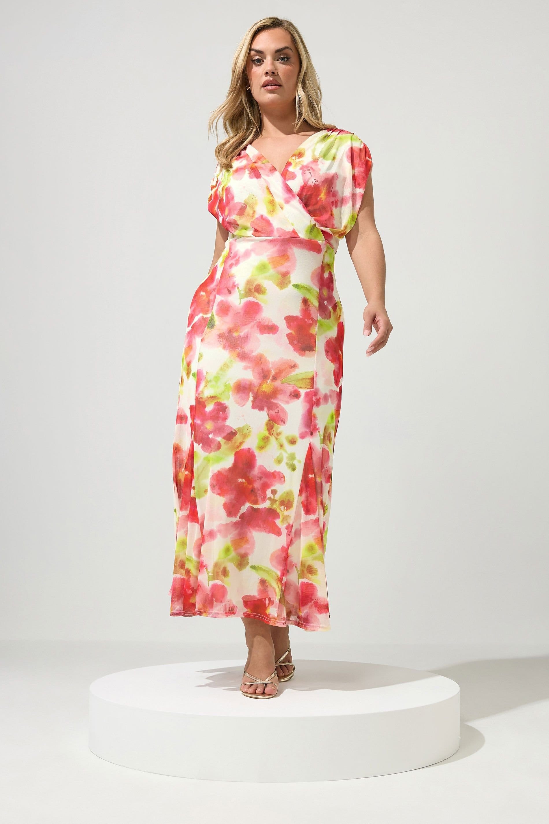 Yours London White Floral Mesh Wrap Dress