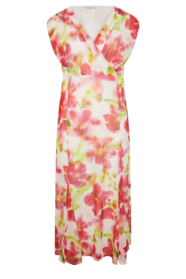 Yours Yours Women's Floral Mesh Godet Hem Wrap Dress in White - 2
