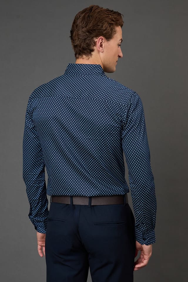 Burton Burton Men's Blue Print Slim Fit Long Sleeve Shirt in Black - 3