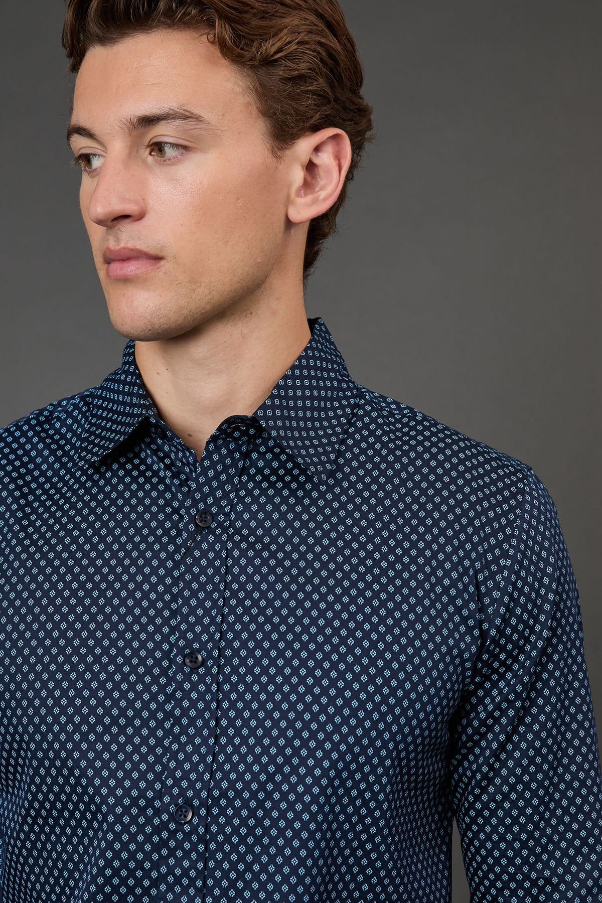 Burton Burton Men's Blue Print Slim Fit Long Sleeve Shirt in Black - 4