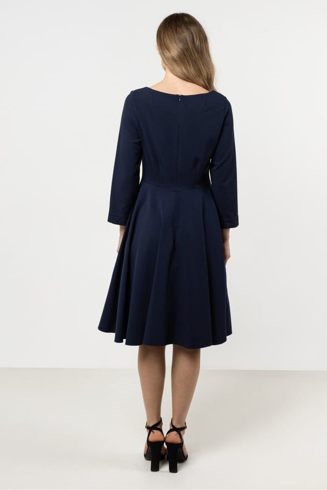 Love Lace Love Lace Women's Classic Flared Boat Neck Dress with Front Buttons in Blue - 3