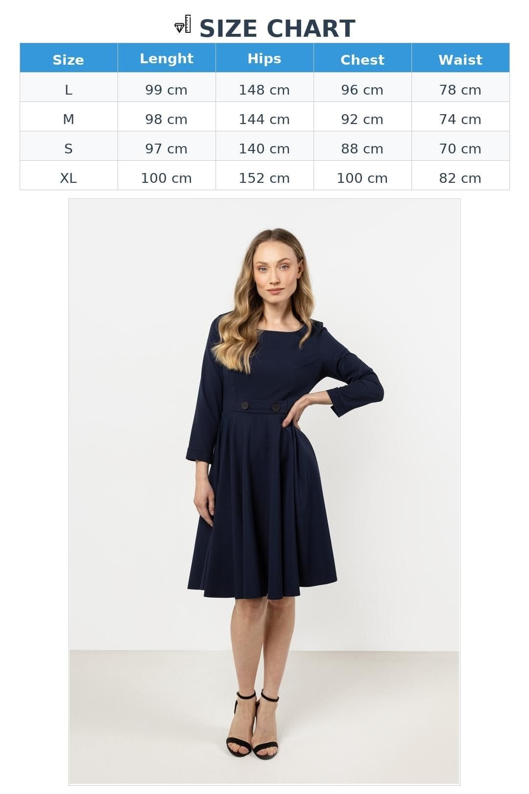 Love Lace Love Lace Women's Classic Flared Boat Neck Dress with Front Buttons in Blue - 4