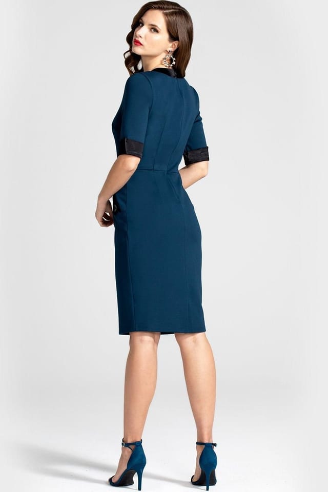 Hot Squash Hot Squash Women's Contrast Collar Short-Sleeved Dress in Teal - 2