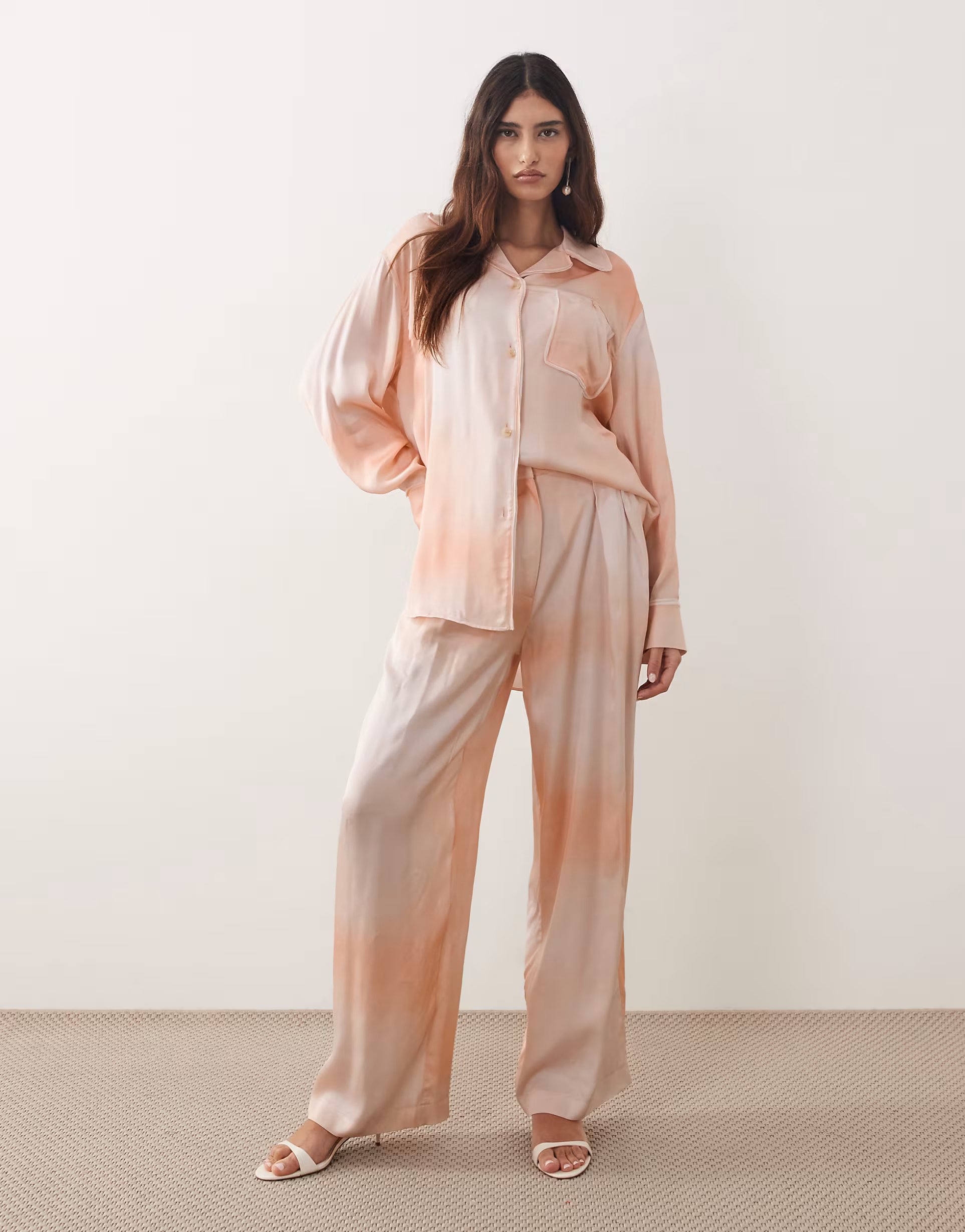 ASOS ARRANGE satin wide leg trouser co-ord in light orange - 1