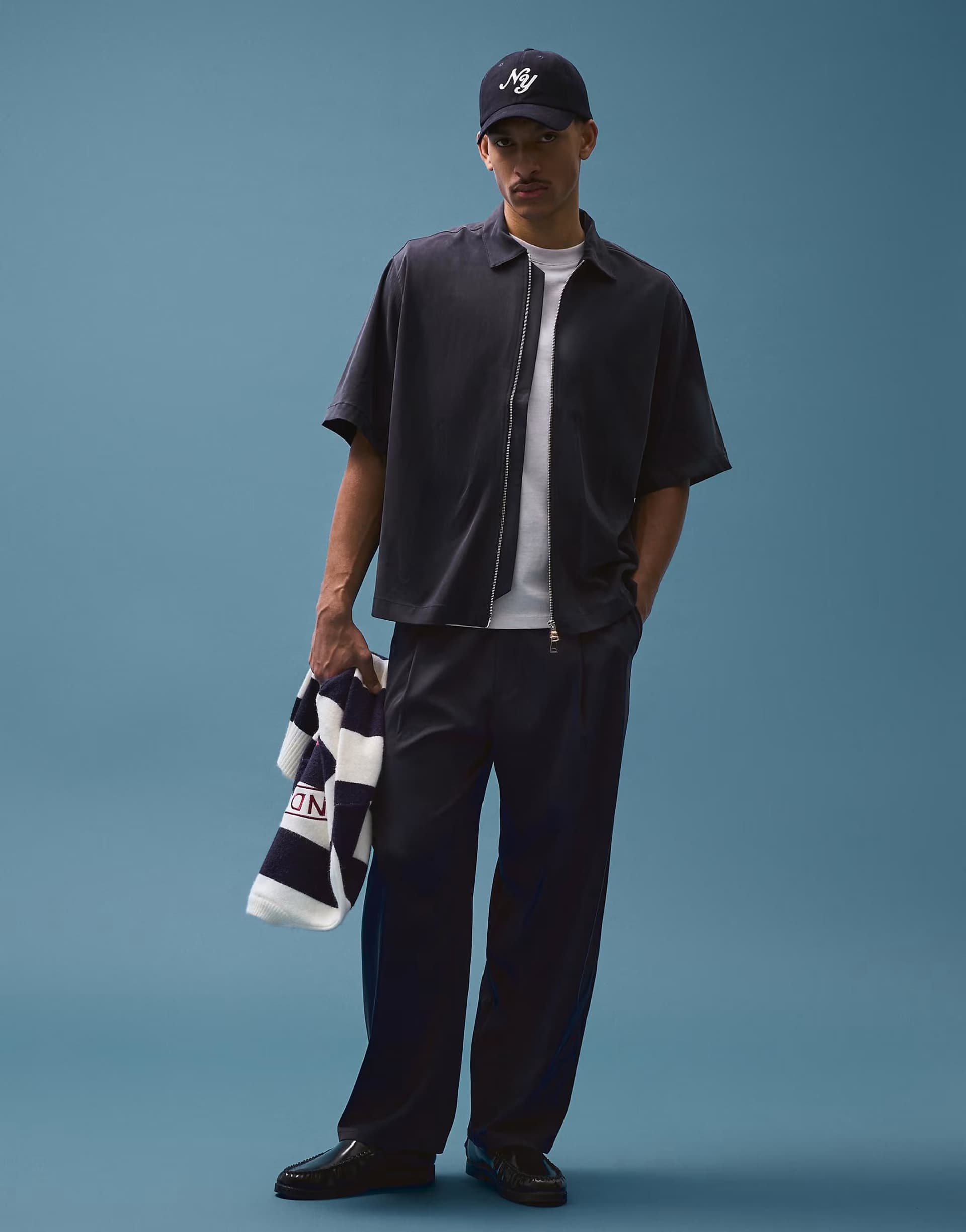 ASOS Bershka Fluid super baggy darted trousers in blue