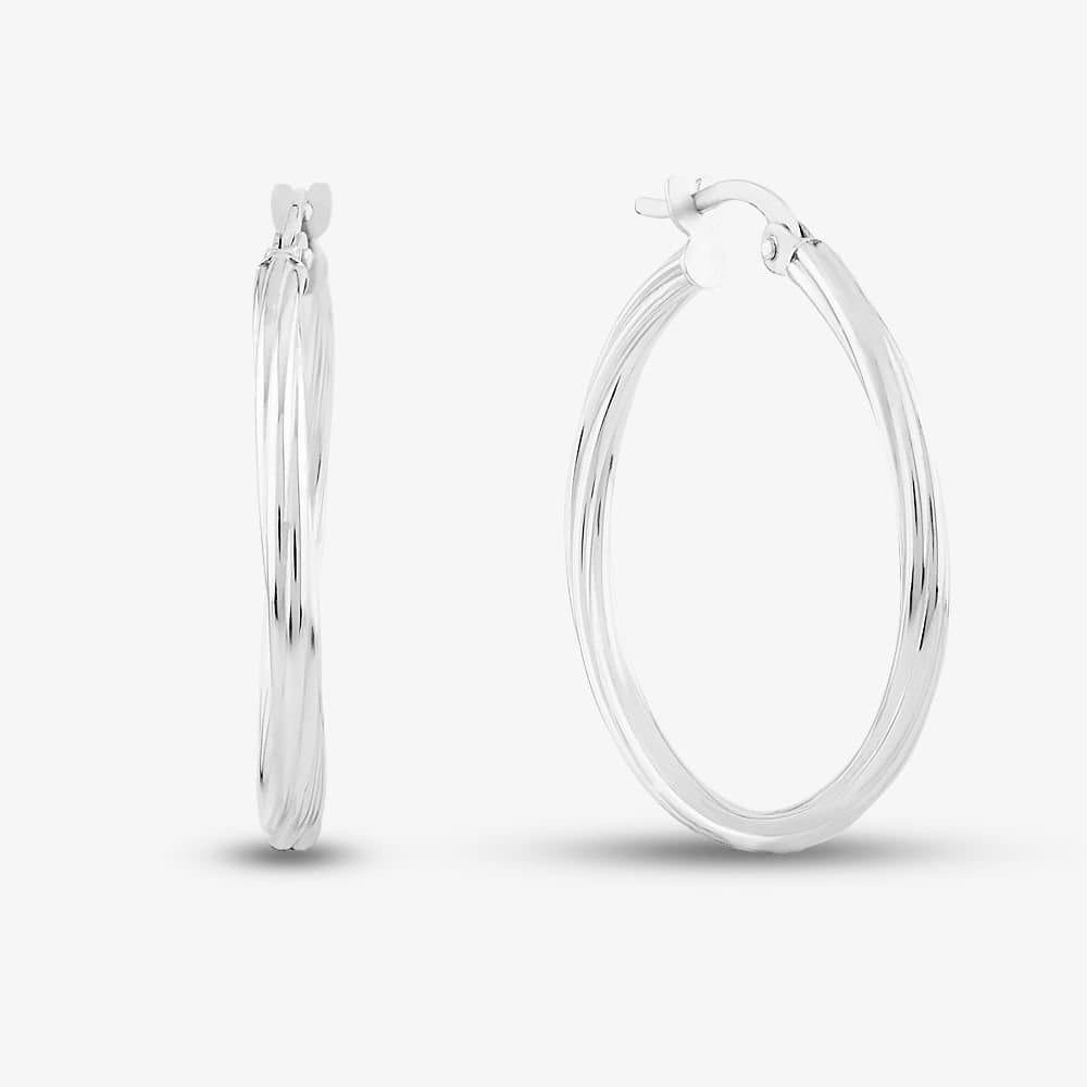 T.H.Baker T.H.Baker Women's 9ct White Gold Twist Hoop Earrings D01-5003-W in Silver