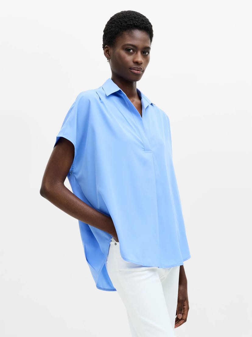 French Connection Crepe Light Cap Sleeve Popover Shirt Cornflower Blue - 1