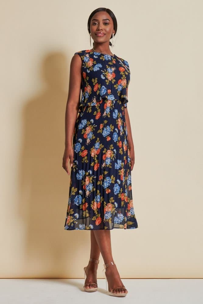 Jolie Moi Jolie Moi Women's Chiffon Pleated Overlay Midi Dress in Orange
