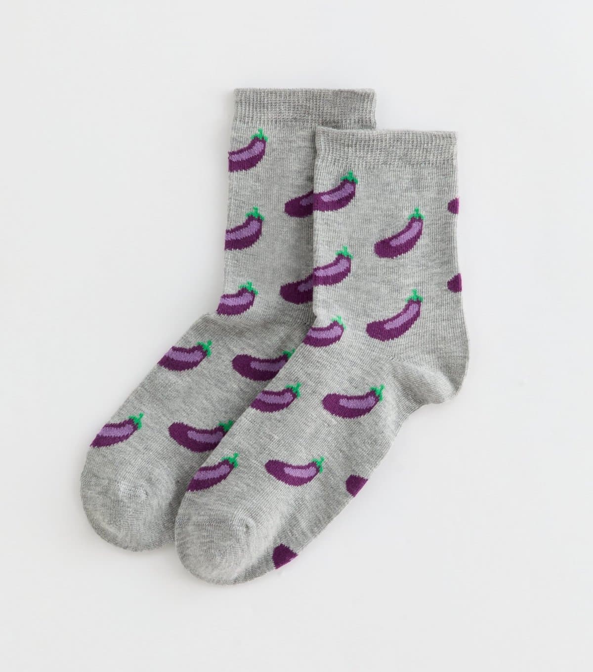 New Look New Look Mid Grey Patterned Aubergine Ankle Socks