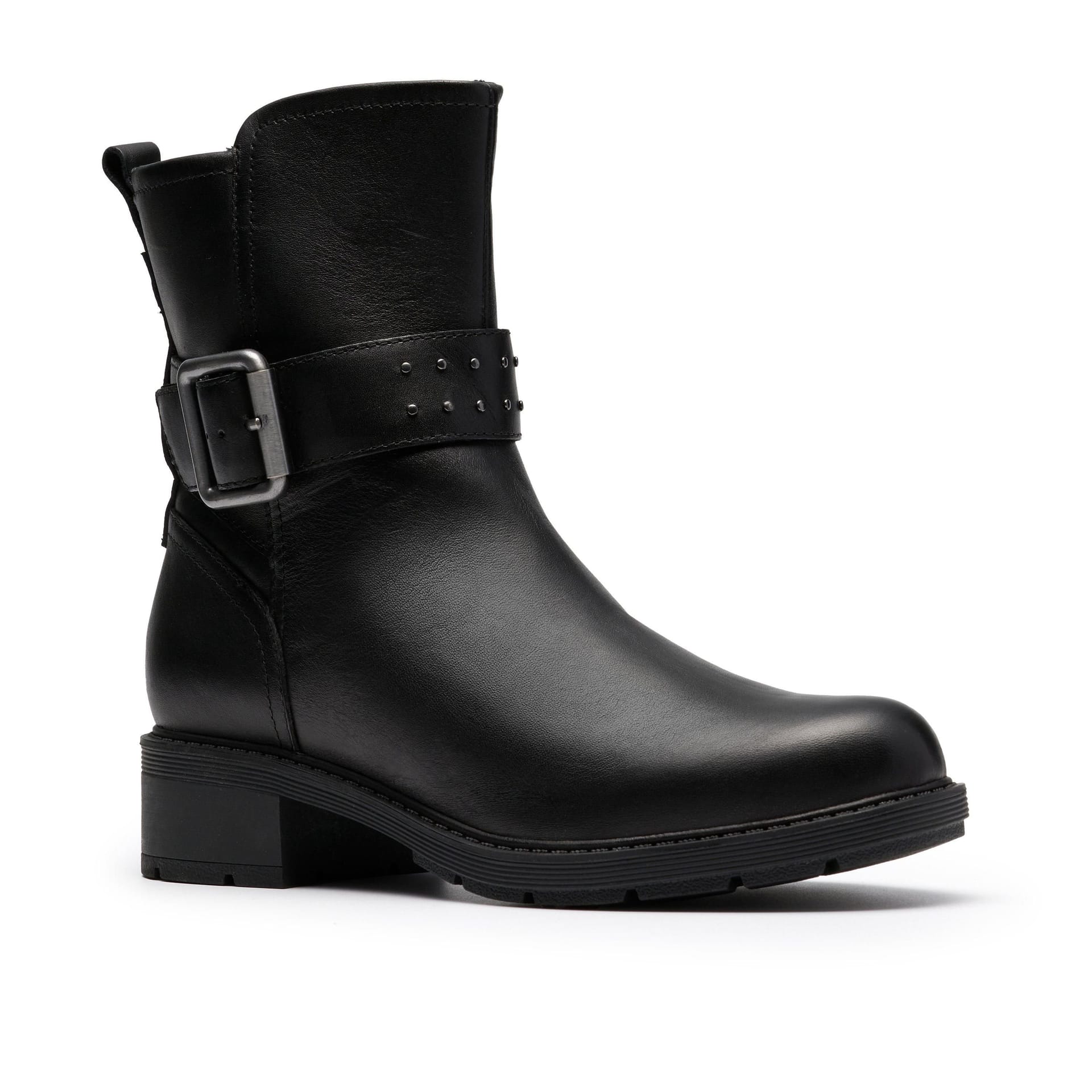 Clarks Clarks Women's Hearth Buckle Black Leather Ankle Boots - 4