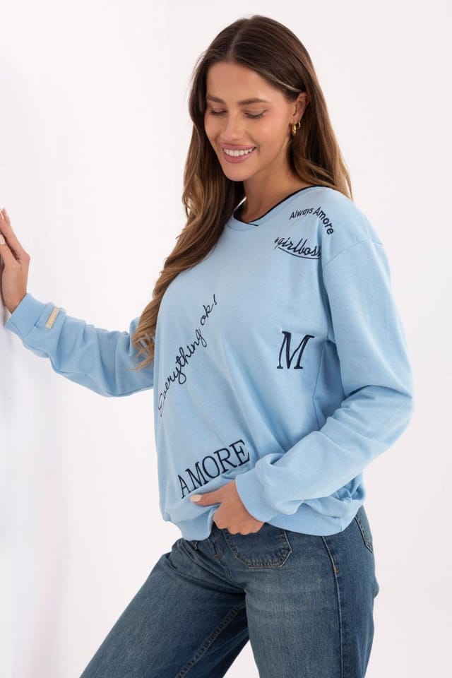 Love Lace Love Lace Women's Embroidered Cotton Polyester Crew Sweatshirt in Blue - 2