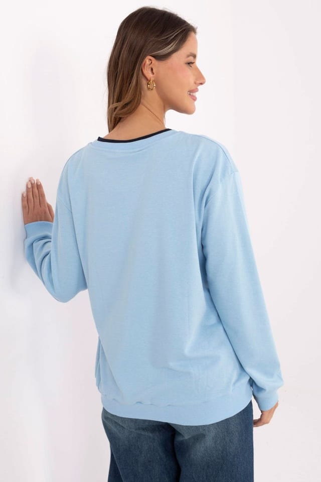Love Lace Love Lace Women's Embroidered Cotton Polyester Crew Sweatshirt in Blue - 3