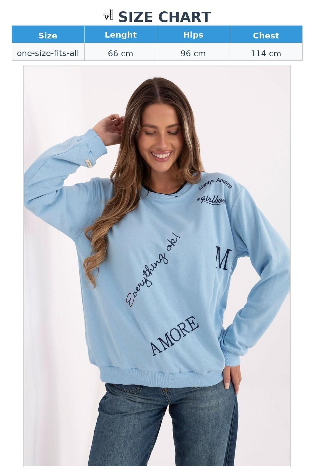 Love Lace Love Lace Women's Embroidered Cotton Polyester Crew Sweatshirt in Blue - 4