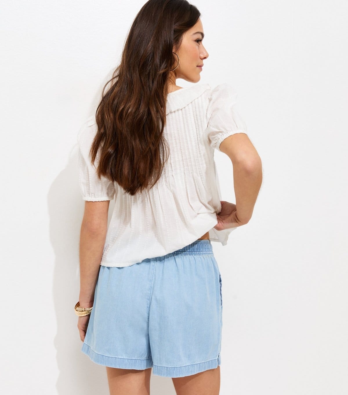 New Look Women's Petite Light Blue Wash Chambray Pull On Shorts New Look - 4