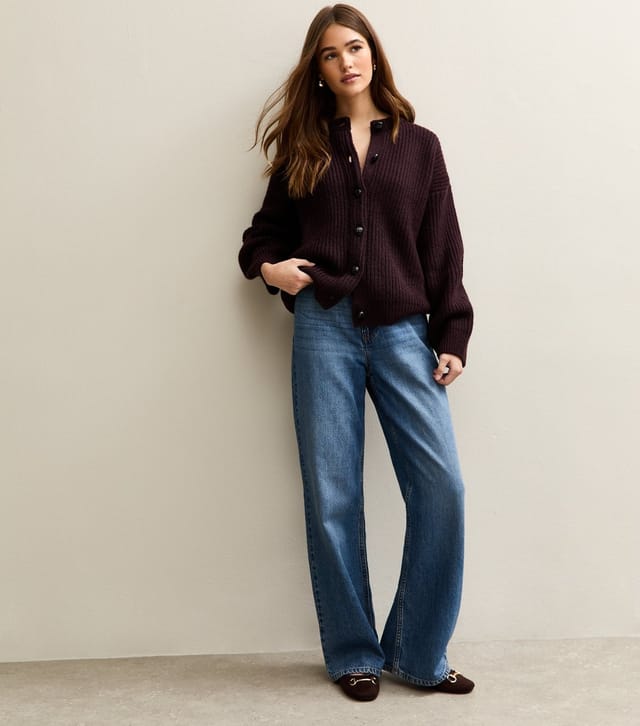 New Look Women's Dark Purple Rib Knit Cardigan New Look - 2