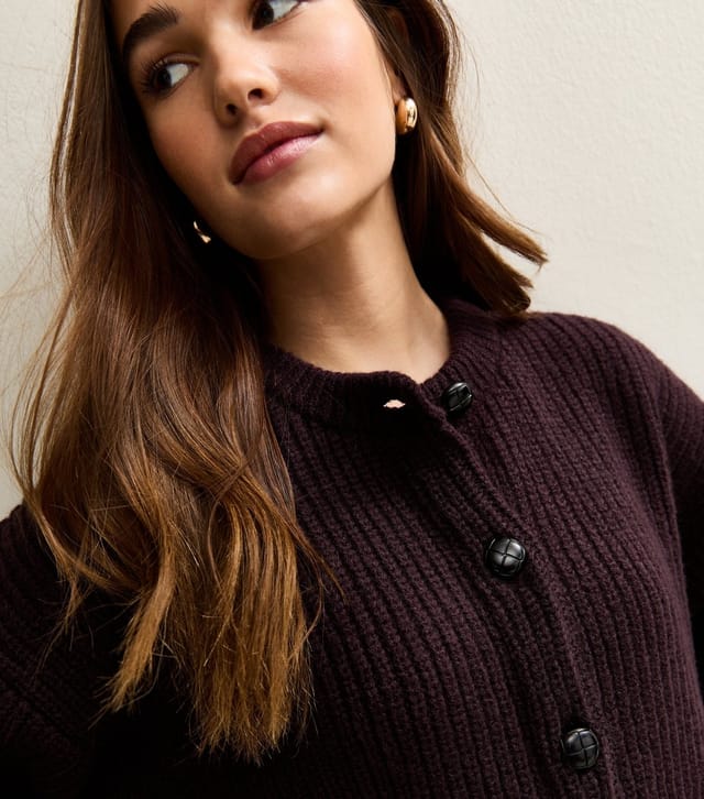 New Look Women's Dark Purple Rib Knit Cardigan New Look - 3