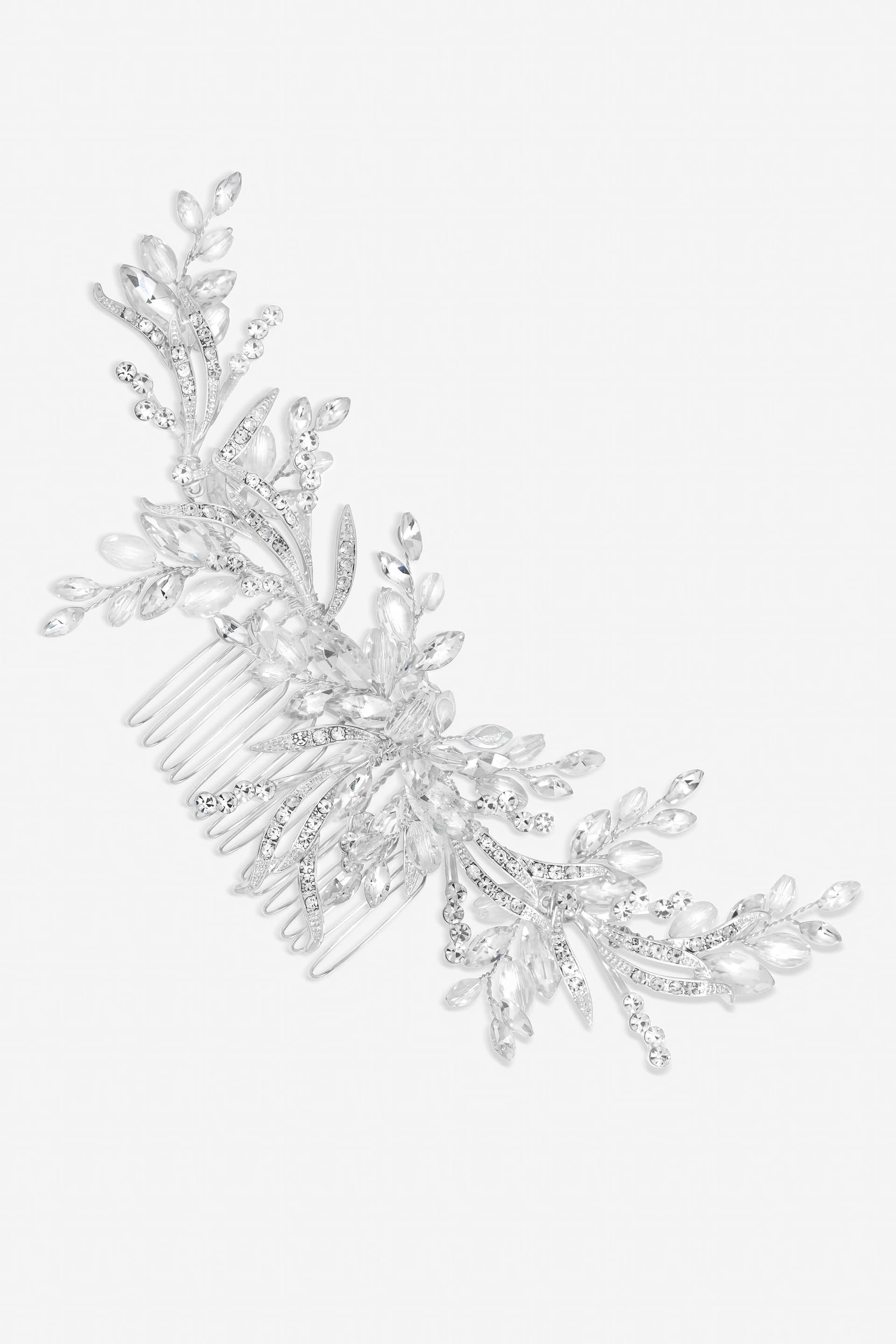 Jon Richard Jon Richard Women's Penelope Occasion Crystal Beaded Sprig Leaf Wreath Comb - Gift Pouch in Silver