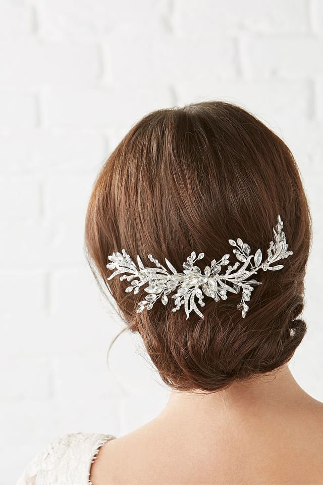 Jon Richard Jon Richard Women's Penelope Occasion Crystal Beaded Sprig Leaf Wreath Comb - Gift Pouch in Silver - 2