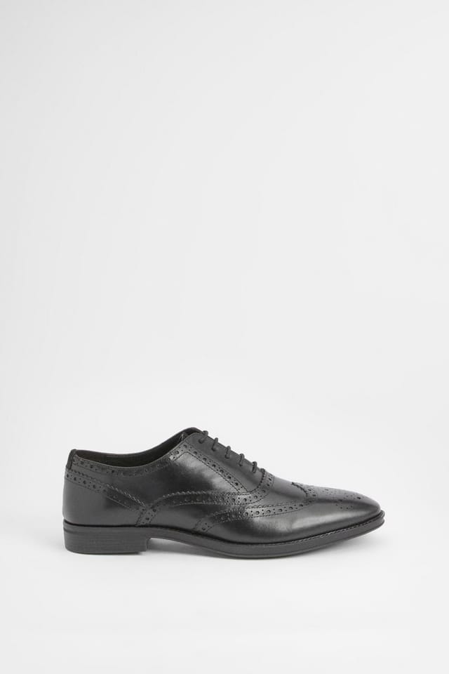 Burton Burton Men's Black Leather Smart Oxford Brogue Shoes - 2