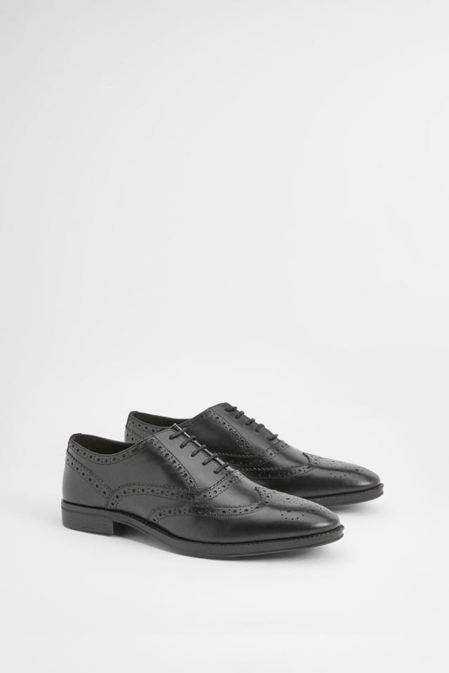 Burton Burton Men's Black Leather Smart Oxford Brogue Shoes - 3