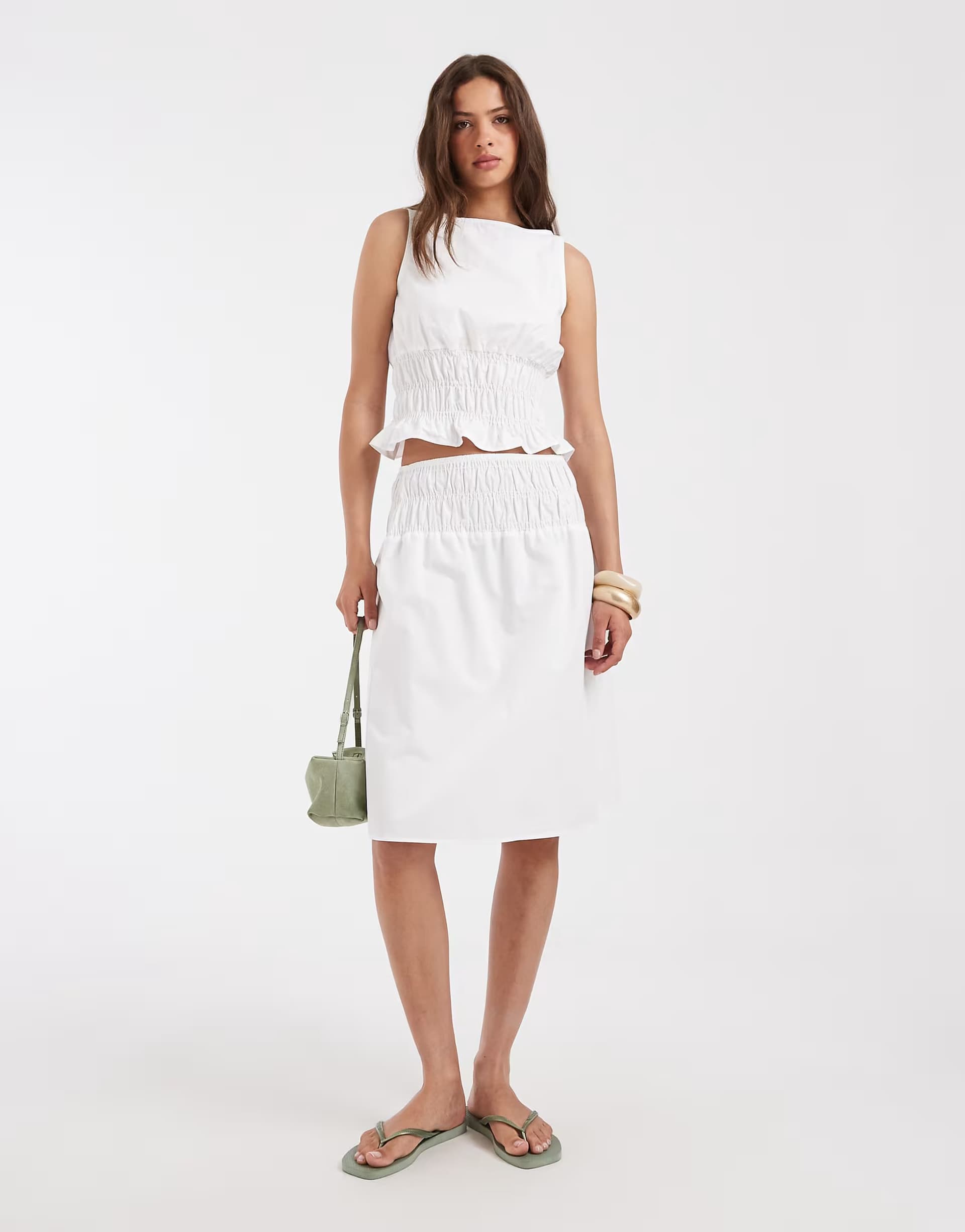 ASOS ASOS DESIGN shirred co ord in white