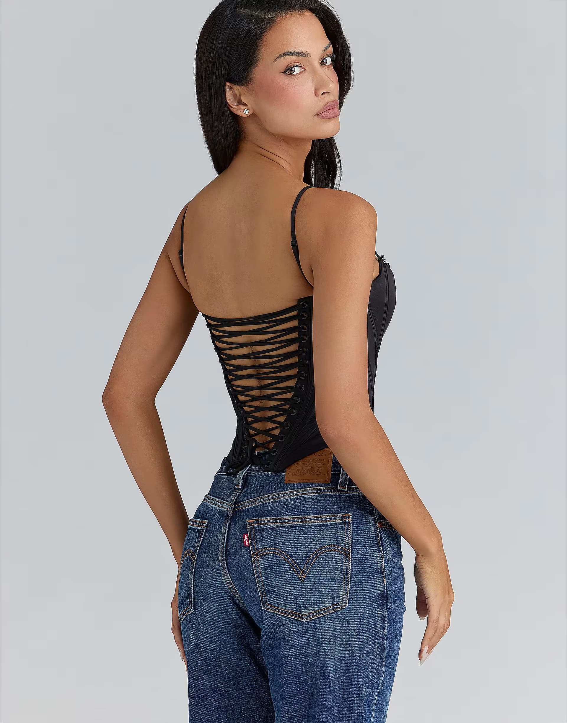 ASOS House of CB Cadie black satin corset top in black