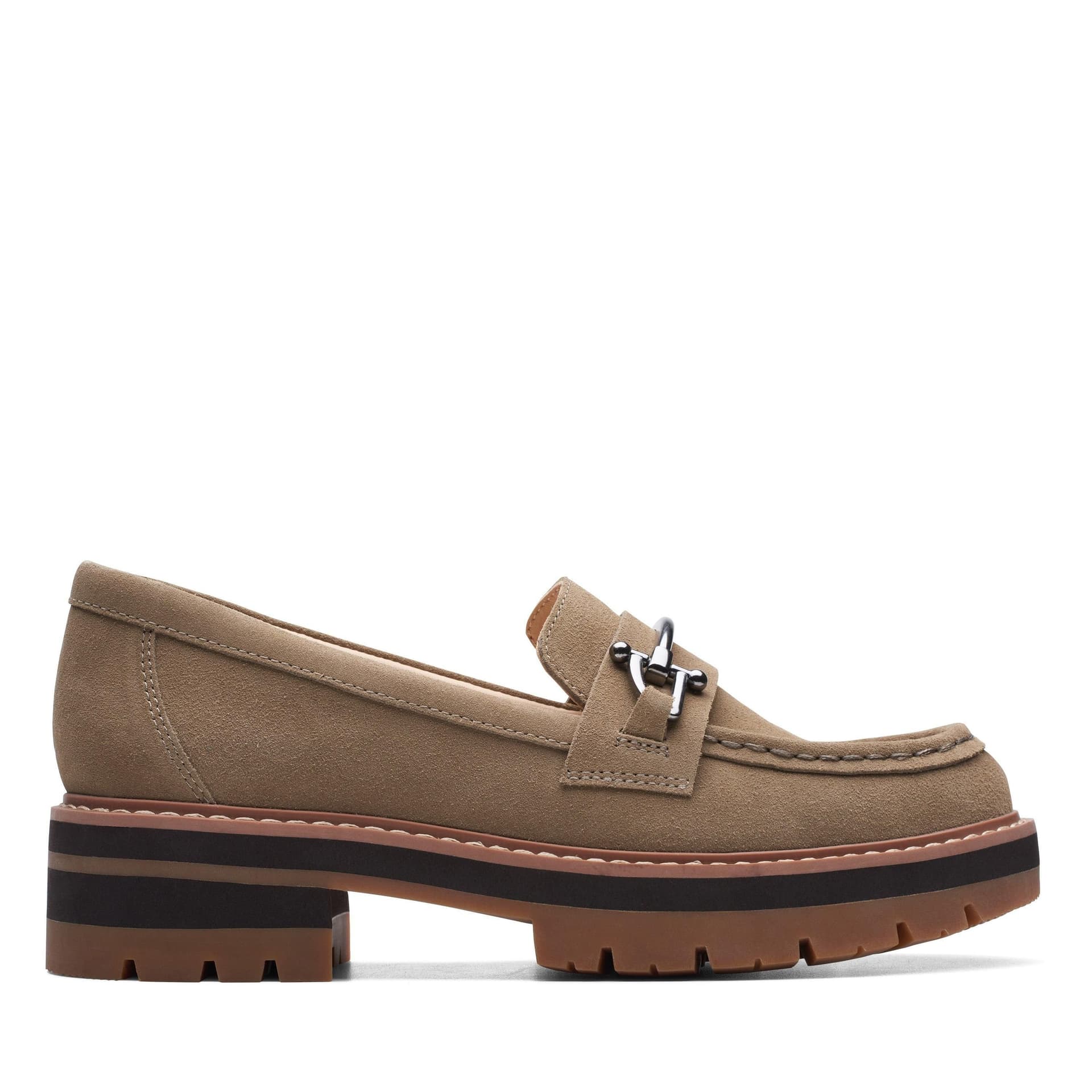 Clarks Clarks Women's Orianna Bit Dark Sand Suede Loafers, Slip Ons in Beige