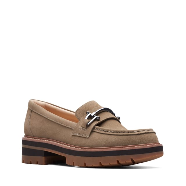 Clarks Clarks Women's Orianna Bit Dark Sand Suede Loafers, Slip Ons in Beige - 2